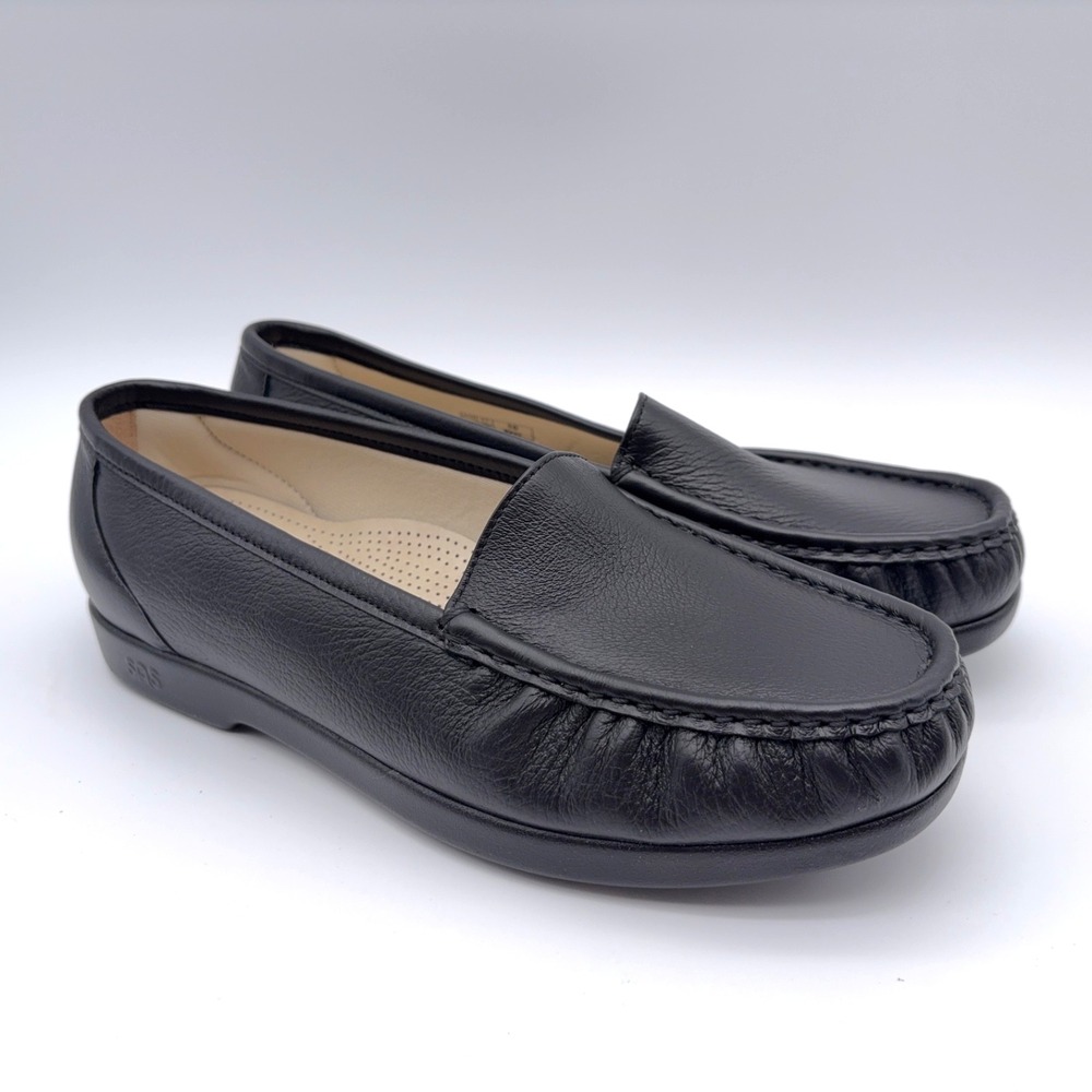 SAS Simplify Loafers Womens Size 10WW Double Wide Width Black Leather Slip On